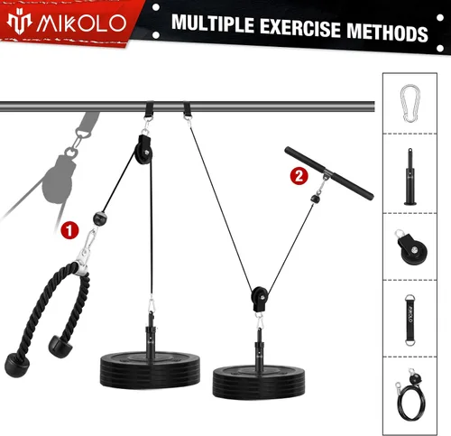 Vista 7 de Mikolo - Sistema fitness para musculación del tren superior, máquina de cable doble (1,8 m y 2,30 m) con pasador de carga mejorado para extensión
