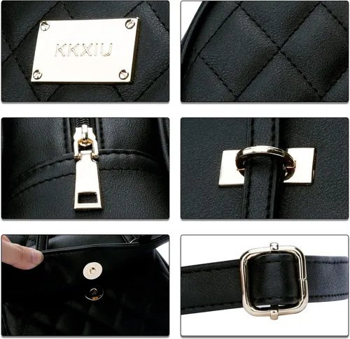 Vista 3 de KKXIU Mochila pequeña para mujer, de piel sintética, acolchada, mini mochila de moda para niñas, Negro -, Mochilas Daypack