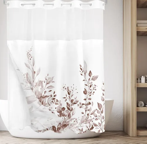 Vista 56 de Tititex - Juego de cortinas de ducha de eucalipto negro, hojas de acuarela gris en la parte superior, con decoración floral de baño, 60 x 72