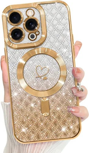 Vista 17 de Bonoma Compatible with iPhone 17 Pro Max Case 2025 Heart Checkered -Gold A cuadros-oro