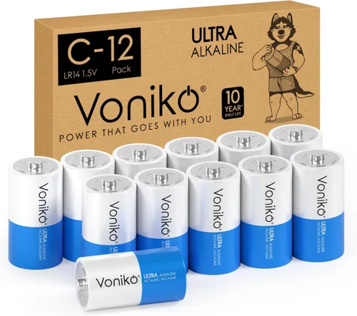 Vista 7 de Voniko Baterías C ultra alcalinas, paquete de 8 baterías LR14 de tamaño C – 10 años de vida útil y 6-9 veces la potencia que