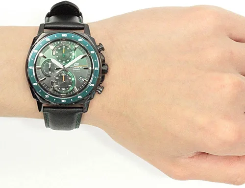 Vista 4 de CASIO EFV-600CL-3A Edifice Wristwatch, Men's, Waterproof, Chronograph, Leather, Black, Green