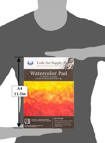Vista 5 de Leda Art Supply Papel de acuarela prensado en caliente, paquete de 2 (24 hojas) de 300 gm – 140 libras, 25% algodón, fino papel de acuarela de arte