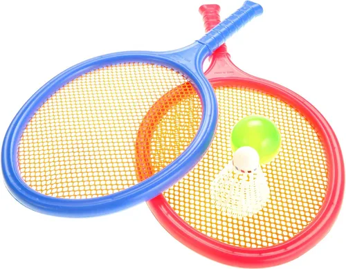 Vista 2 de PowerTRC Juego de bádminton y tenis con raquetas coloridas de fácil agarre Juego de juego para exteriores e interiores para niños y niñas