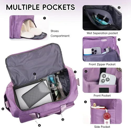 Vista 4 de Oweisong Bolsa deportiva de gimnasio para mujeres y hombres, bolsa de viaje para el fin de semana, bolsa de mano con compartimento para zapatos