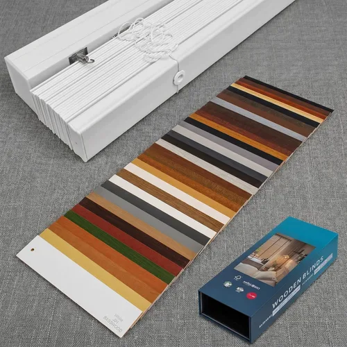 Vista 28 de Persianas de madera real de 2 pulgadas para ventanas de interior, persianas venecianas opacas de madera maciza, tamaño personalizado, color cereza