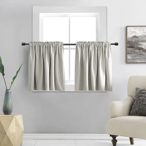 Vista 8 de DONREN Cortinas Cenefas de 20 pulgadas de largo - 2 paneles opacos aislantes térmicos pequeñas cenefas de cortina para baño con bolsillo para barra