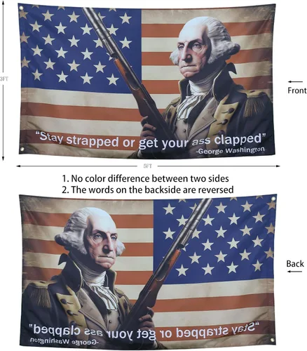 Vista 2 de ZKflager Bandera de Washington Stay Strapped or Get Clapped, banderas divertidas para habitación chicos cita meme banner de 3 x 5 pies dormitorio