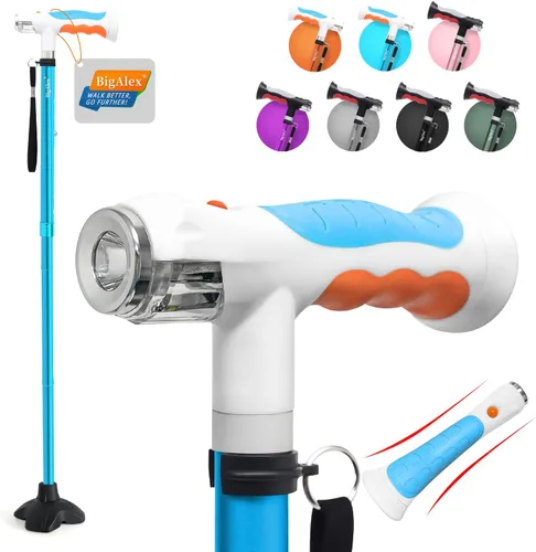 Vista 12 de BigAlex Bastón plegable con dos luces LED para ancianos, base sólida, bastón ajustable con bolsa de transporte para hombres y mujeres Negro
