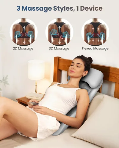 Vista 7 de COMFIER Almohadilla inalámbrica para silla de masaje con múltiples funciones, 2D/3D/Mix Shiatsu masajeador de cuello y espalda con calor, masajeador