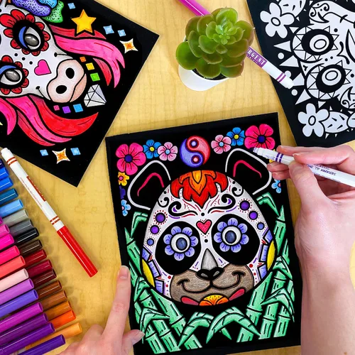 Vista 3 de Stuff2Color Amazing Animals - Paquete de 6 pósteres de terciopelo negro mullido para colorear, (ideal para niños, adultos, actividades de grupo)
