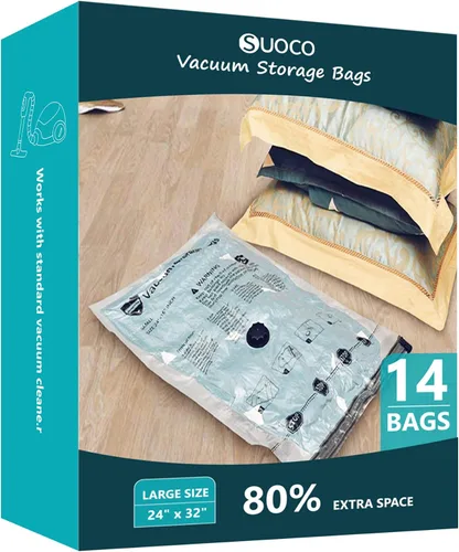 Vista 9 de Bolsas de almacenamiento al vacío, bolsas de sellado de embalaje de compresión para ropa, ropa de cama, edredones, mantas, almohadas, 14 pequeñas