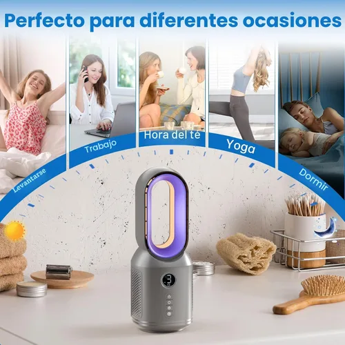 Vista 8 de Desk Fan,13 Inch Portable Bladeless Fan, Small Quiet Office Fan with 106° Oscillating, 3 Speeds & Night light, LED Display, Button Control, Personal