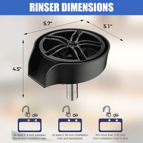 Vista 7 de Enjuague de vidrio para fregadero de cocina, enjuague de vidrio giratorio de 360 grados de alta presión con pistola rociadora extraíble, accesorio