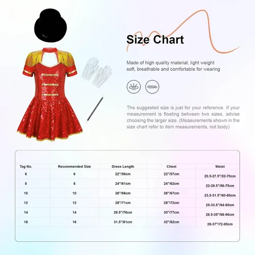 Vista 7 de Yihuimin Disfraz de circo Royal Ringmaster para niñas grandes, vestido de baile de lentejuelas, uniforme de tambor