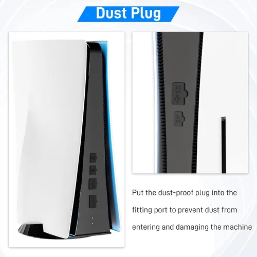 Vista 2 de FUNDIARY Kit de tapones antipolvo para consola PS5, protector de polvo de silicona y accesorios de limpieza para PS5, 7 puertos a prueba de polvo, 2