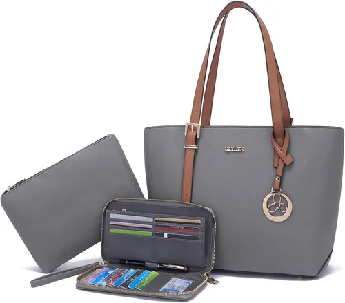 Vista 16 de Qiyuer - Juego de carteras y bolsos para mujer, bolso de trabajo, bolso de mano, bolso de hombro con asa superior, bolso con cartera a juego