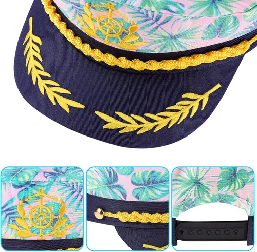 Vista 4 de KESYOO Sombrero de capitán bordado de marinero para mujeres y hombres, sombrero rosa de Almirante marino