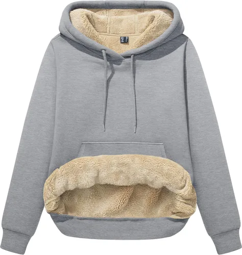 Vista 46 de MAGCOMSEN Sudaderas con capucha para mujer, con forro de sherpa, de vellón, para invierno, cálido, pesado, de algodón, con bolsillo