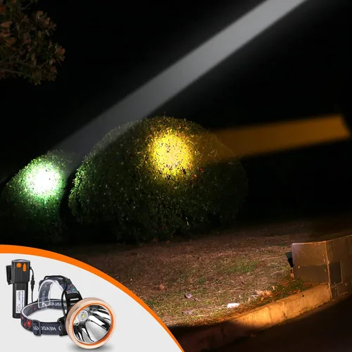 Vista 7 de Linterna de cabeza LED recargable de alta potencia - linterna frontal ajustable impermeable, linterna frontal de manos libres para camping