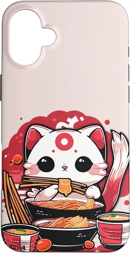 Vista 22 de iPhone 16 Japanese Cat Eating Ramen Cute Kawaii Cat Case