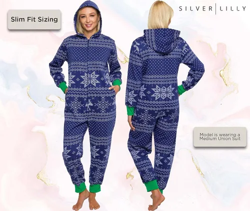 Vista 3 de Silver Lilly Fair Isle Pijamas de Navidad de una pieza - Unisex Adulto, vacaciones, overol