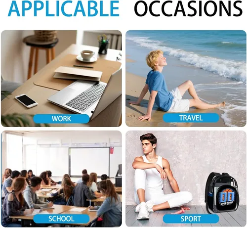 Vista 5 de Mochila transparente para niños y niños, bolsa de baloncesto personalizada de 17 pulgadas para escuela, viajes, gimnasio, Negro -, Grande