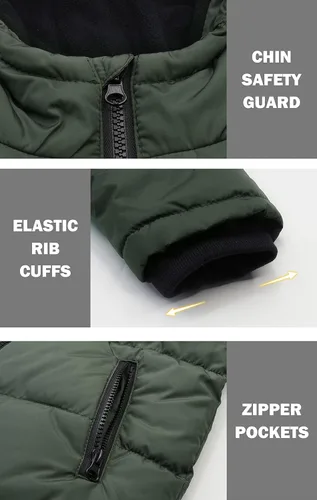 Vista 6 de SOLOCOTE Abrigos de invierno para niños, chaqueta de algodón acolchada con capucha y relleno de peso medio