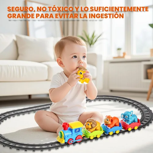 Vista 4 de Juego de tren para niños pequeños con vapor, música y luces - Juguete de tren eléctrico para niños con accesorios de vías, incluye 3 vagones