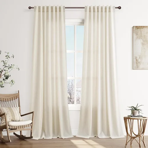 Vista 43 de Joywell - Cortinas de lino de 96 pulgadas de largo para sala de estar Natural