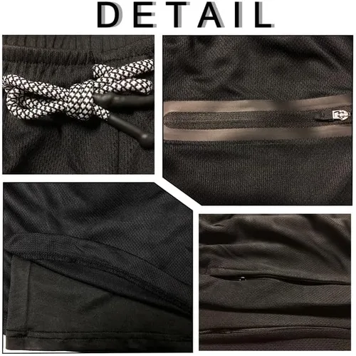 Vista 4 de HANERDUN - Pantalones cortos deportivos para hombre, 2 en 1, con bolsillo