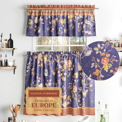 Vista 32 de Maison d' Hermine Juego de cortinas de cocina para ventanas, juego de cortinas de cocina 100% algodón, cenefas para el hogar [2 niveles