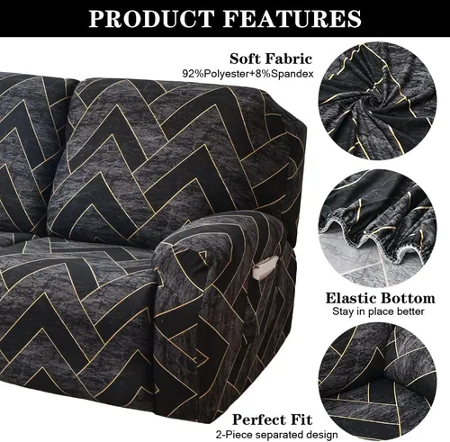 Vista 5 de Fundas elásticas para sillas reclinables, 4 piezas, fundas estampadas Lazyboy para sillón reclinable Lazyboy, funda de elastano suave para silla