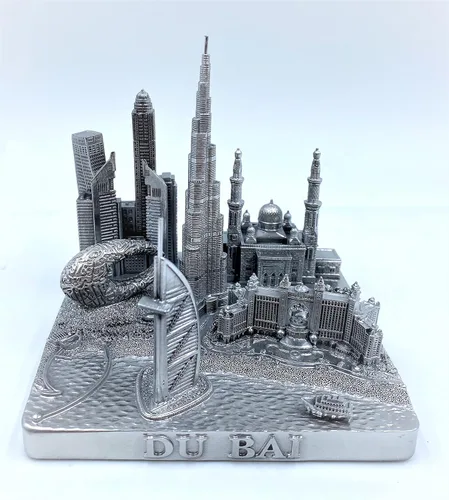 Vista 6 de Dubai 3D City Famoso Modelo de Edificio Estatua Decoración de Recuerdo para Oficina en Casa 4" (Dorado)