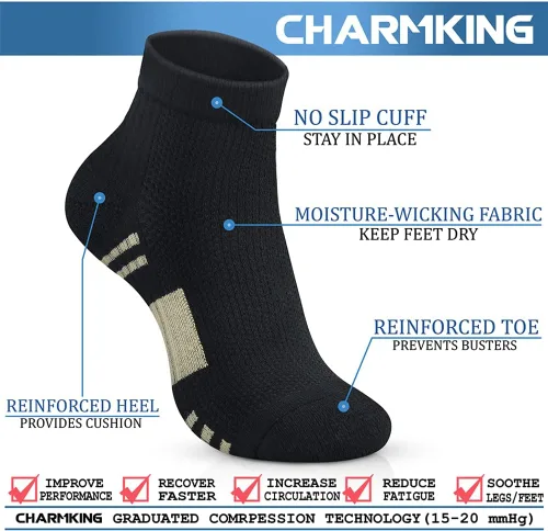 Vista 3 de CHARMKING Calcetines de compresión para mujeres y hombres, circulación de 15 a 20 mmHg, lo mejor para atletismo, correr, ciclismo, enfermera, uso