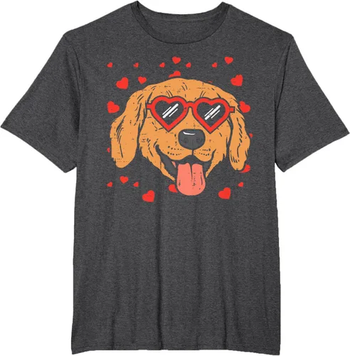 Vista 68 de Golden Retriever cara corazón gafas día de San Valentín perro regalo camiseta Negro