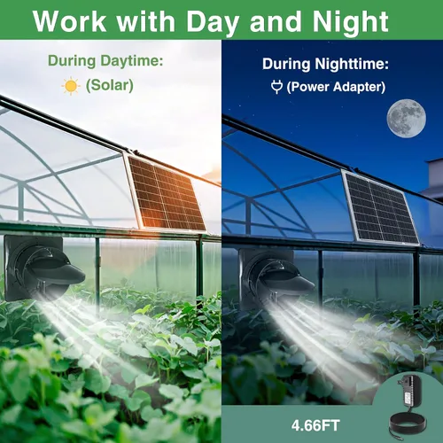 Vista 4 de Ventilador de escape solar, panel solar de 25W + ventilador de ventilación de 8" con adaptador de corriente, válvula antirreflujo, ventilador