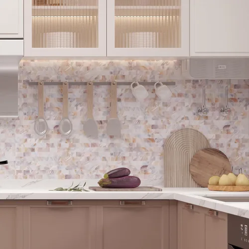 Vista 8 de Azulejo de conchas de perlas de 5 hojas para despegar y pegar para salpicadero, azulejo de pared autoadhesivo para cocina, baño, dormitorio