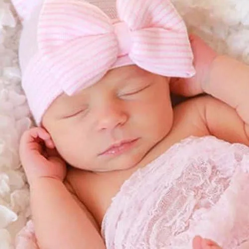 Vista 2 de upeilxd Newborn Hospital Hat Infant Baby Hat Caps with Bow Soft Cute Nursery Beanie Hat