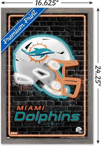 Vista 3 de Trends International NFL Miami Dolphins - Póster de pared con casco neón 23, 22.4 pulgadas de largo x 14.7 pulgadas, versión enmarcada en madera