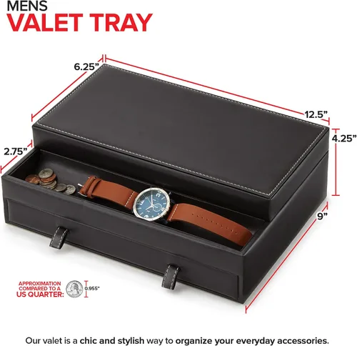 Vista 2 de Stock Your Home Bandeja valet para hombre, joyero para hombre, organizador y almacenamiento de mesita de noche, organizador de mesita de noche, caja