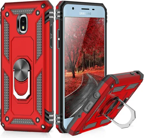 Vista 8 de TJS Funda para teléfono compatible con Samsung Galaxy J7, funda protectora magnética con anillo de metal (azul)
