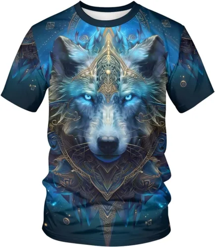 Vista 40 de GLUDEAR Camiseta Vikings para hombre, novedad con estampado 3D de mitología nórdica Aurora Galaxy Life Tree