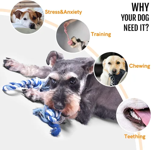 Vista 2 de Fida Juguetes de cuerda para perros, paquete de 4 unidades, resistentes cuerdas de algodón para masticar para interiores y exteriores, juego
