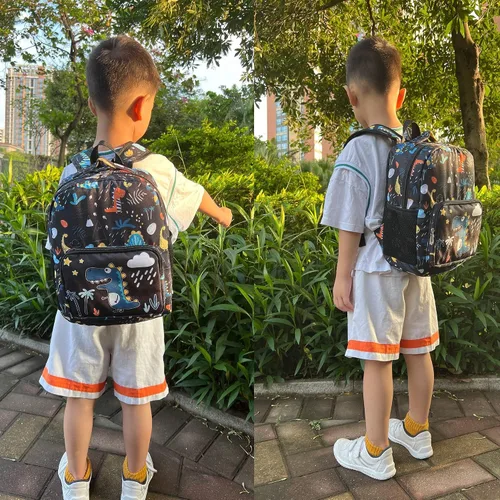 Vista 6 de Mochila de dibujos animados para niños pequeños de 3 a 4 años Dinosaurio Negro
