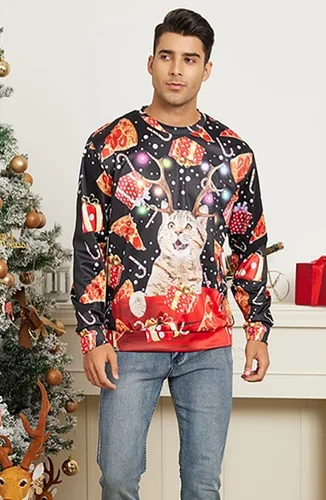 Vista 4 de Uideazone - Sudadera de manga larga para hombre y mujer, diseño de Navidad divertido y feísimo, con estampado gráfico digital en 3D