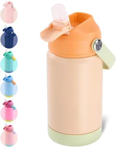 Vista 21 de Kerilyn - Botella de agua para niños, de acero inoxidable, con pajilla a prueba de fugas, con aislamiento térmico, libre de bisfenol A, unisex