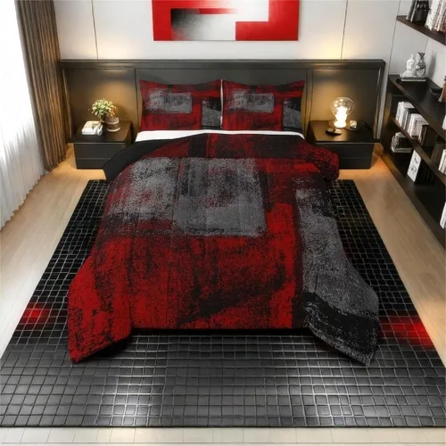 Vista 39 de Erosebridal - Juego de ropa de cama con edredón a cuadros de retazos tamaño individual, aguada geométrica en cuadrícula, conjunto retro grunge