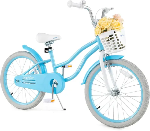 Vista 19 de BABY JOY Bicicleta infantil, 12 14 16 18 20 pulgadas, para niños y niñas, con asiento ajustable, cesta removible, freno de mano y freno