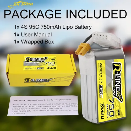 Vista 6 de TATTU R-Line 750mAh 14.8V 95C 4S1P Lipo Batería con Enchufe XT30